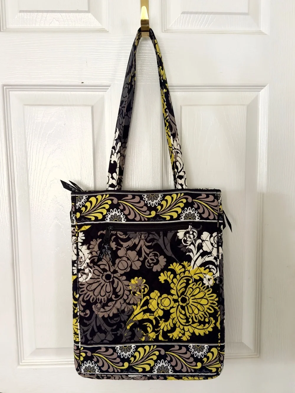 Vera Bradley Baroque Laptop Travel Tote with Yellow, Cream & Gray Floral Pattern